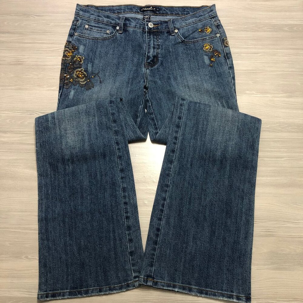 Clash Jeans USA Co Embroidered Faux Rhinestone Bootcut Blue Womens Jr Size 13 - Picture 2 of 15